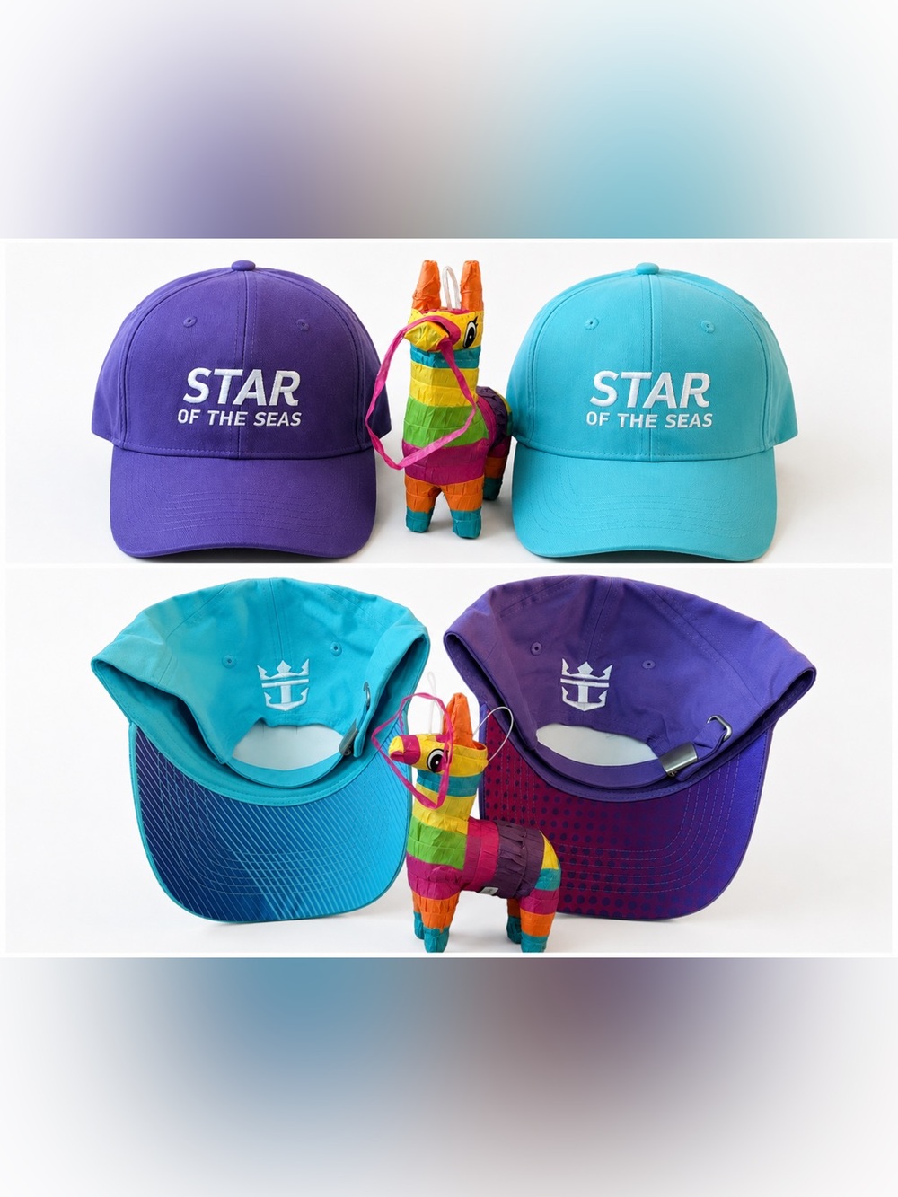 ROYAL CARIBBEAN ‘Star of the Seas’ Hat Set & Colorful Mini Donkey Piñata NWOTs